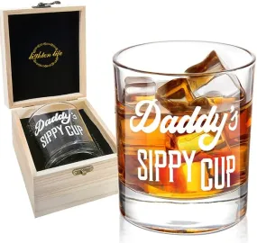 LIGHTEN LIFE Daddy's Sippy Cup Whiskey Glass 360ml,Unique Dad Gift in Valued Wooden Box,Funny Gag Gift for New Dad,Father,Husband from Kids Wife for Father's Day,Birthday