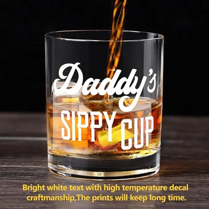 LIGHTEN LIFE Daddy's Sippy Cup Whiskey Glass 360ml,Unique Dad Gift in Valued Wooden Box,Funny Gag Gift for New Dad,Father,Husband from Kids Wife for Father's Day,Birthday