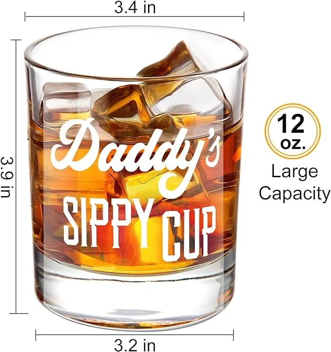 LIGHTEN LIFE Daddy's Sippy Cup Whiskey Glass 360ml,Unique Dad Gift in Valued Wooden Box,Funny Gag Gift for New Dad,Father,Husband from Kids Wife for Father's Day,Birthday