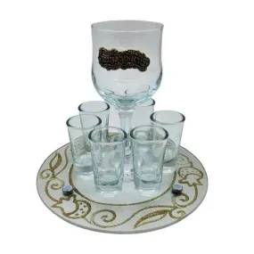 Lily Art - 50714- Kiddush Set Liquer Cups with Round Tray And Kiddush Cup 20x17 c"m