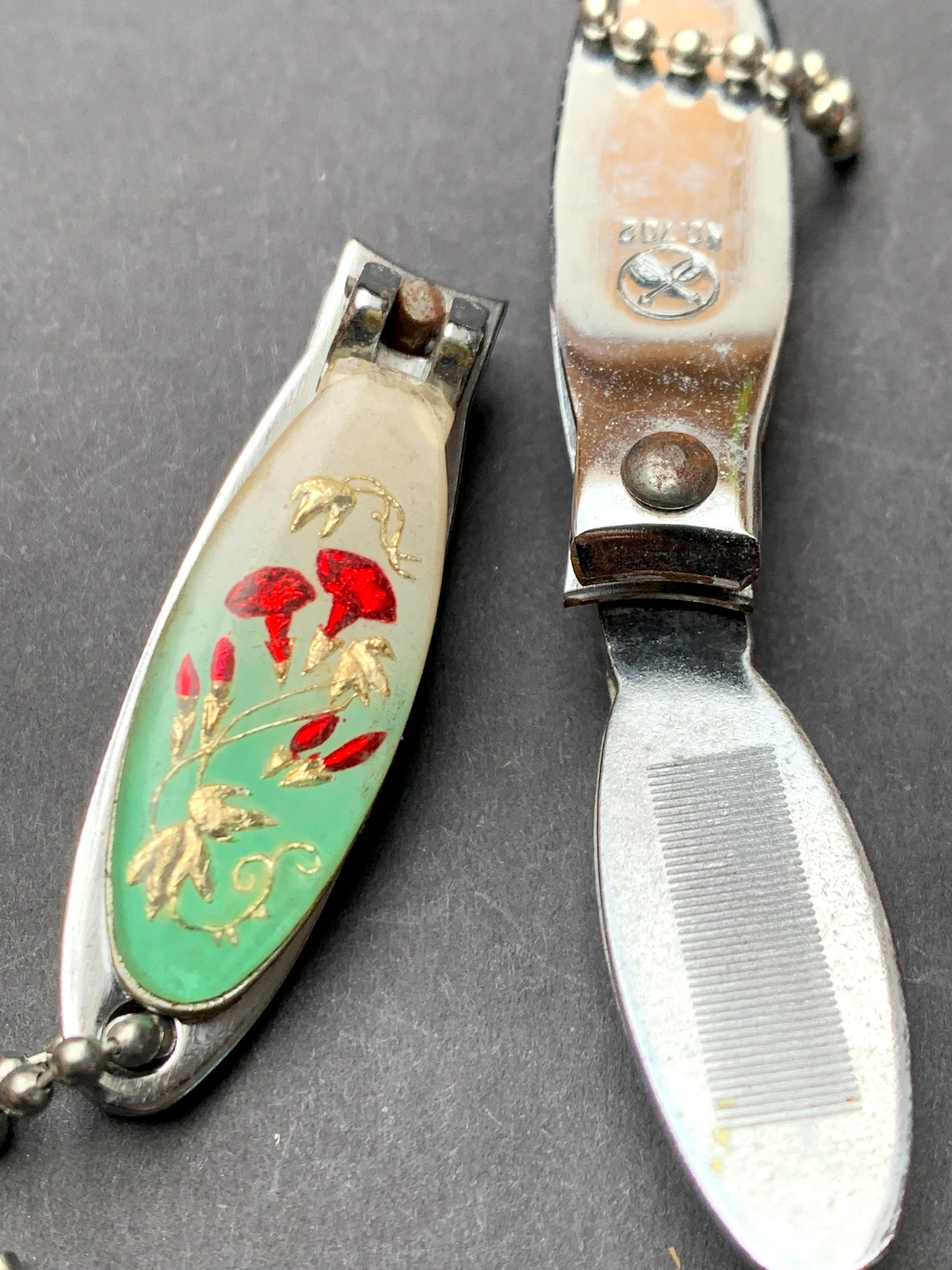 Lovely Vintage Enamel Nail Clippers and File Key Ring