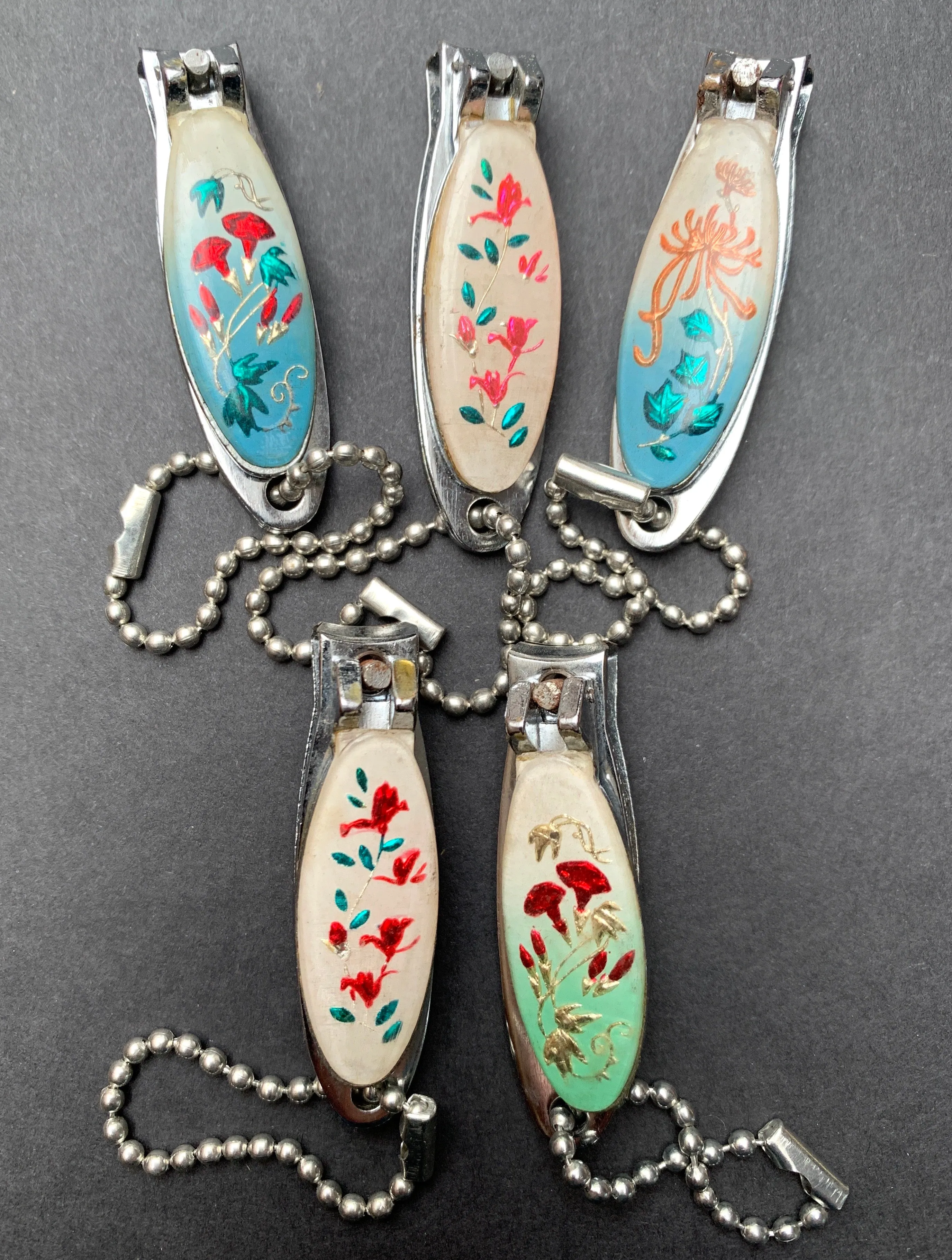 Lovely Vintage Enamel Nail Clippers and File Key Ring