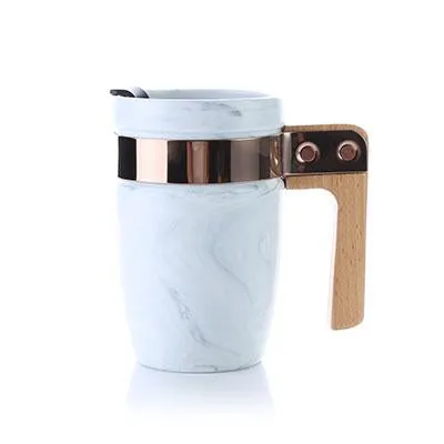 Marble Ceramic Mug with SS Rim and Wooden Handle