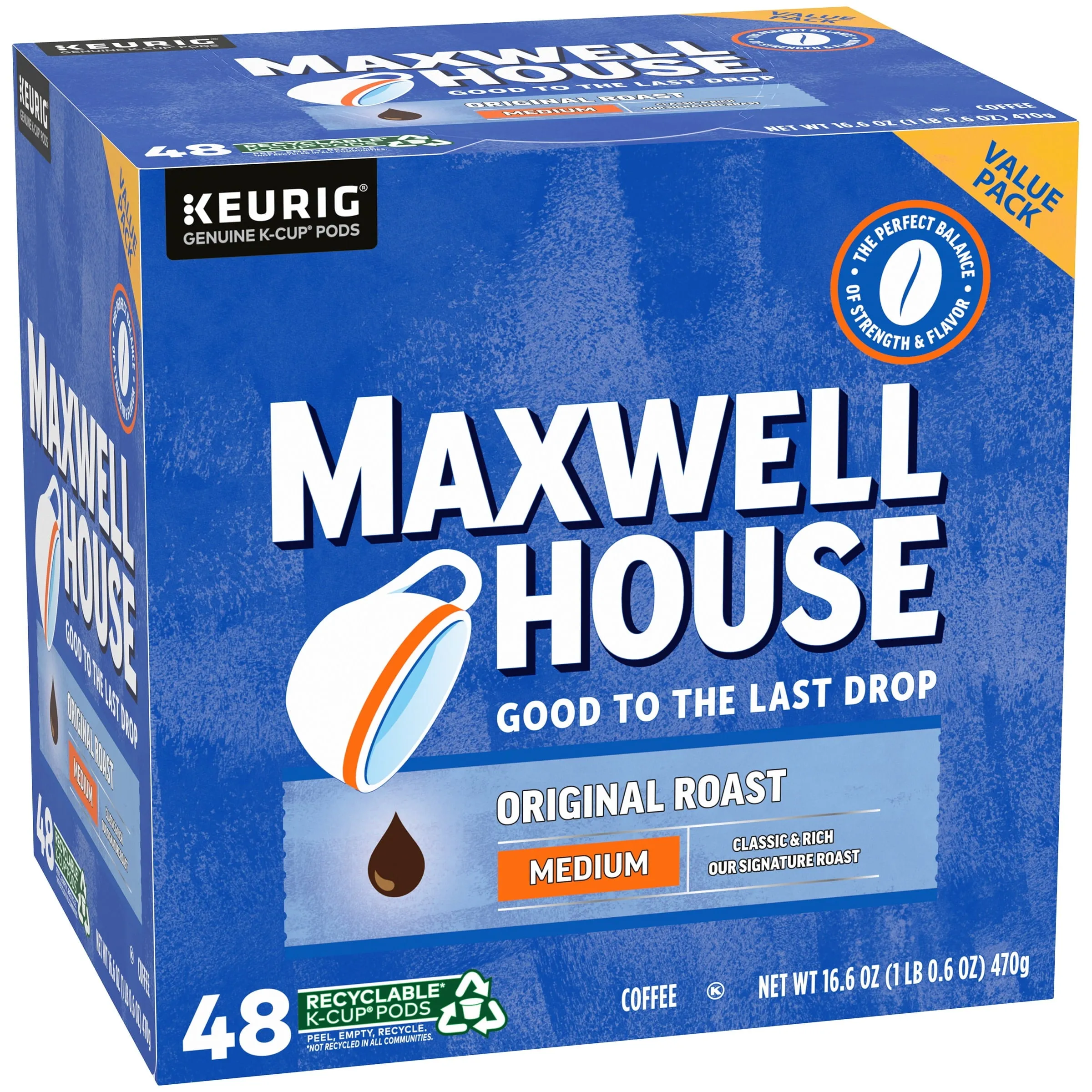 Maxwell House Original Roast Ground Coffee K-Cups, 48 ct Box