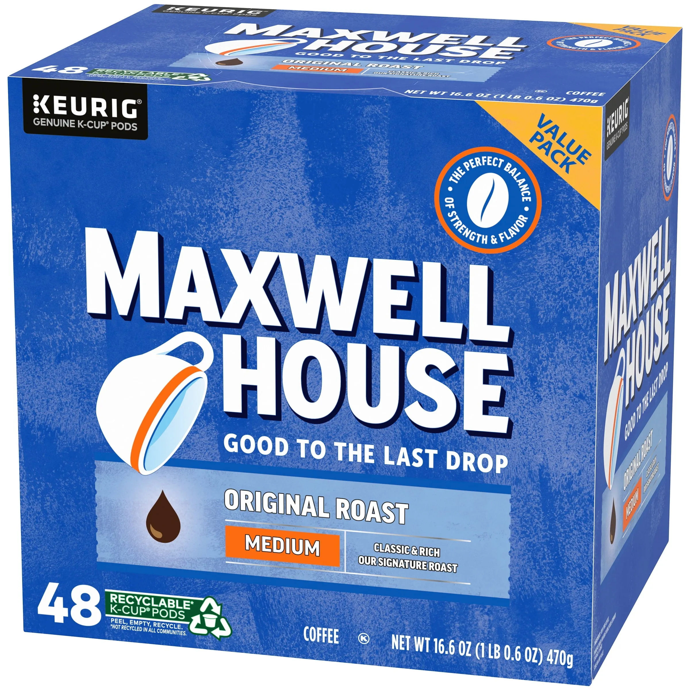 Maxwell House Original Roast Ground Coffee K-Cups, 48 ct Box