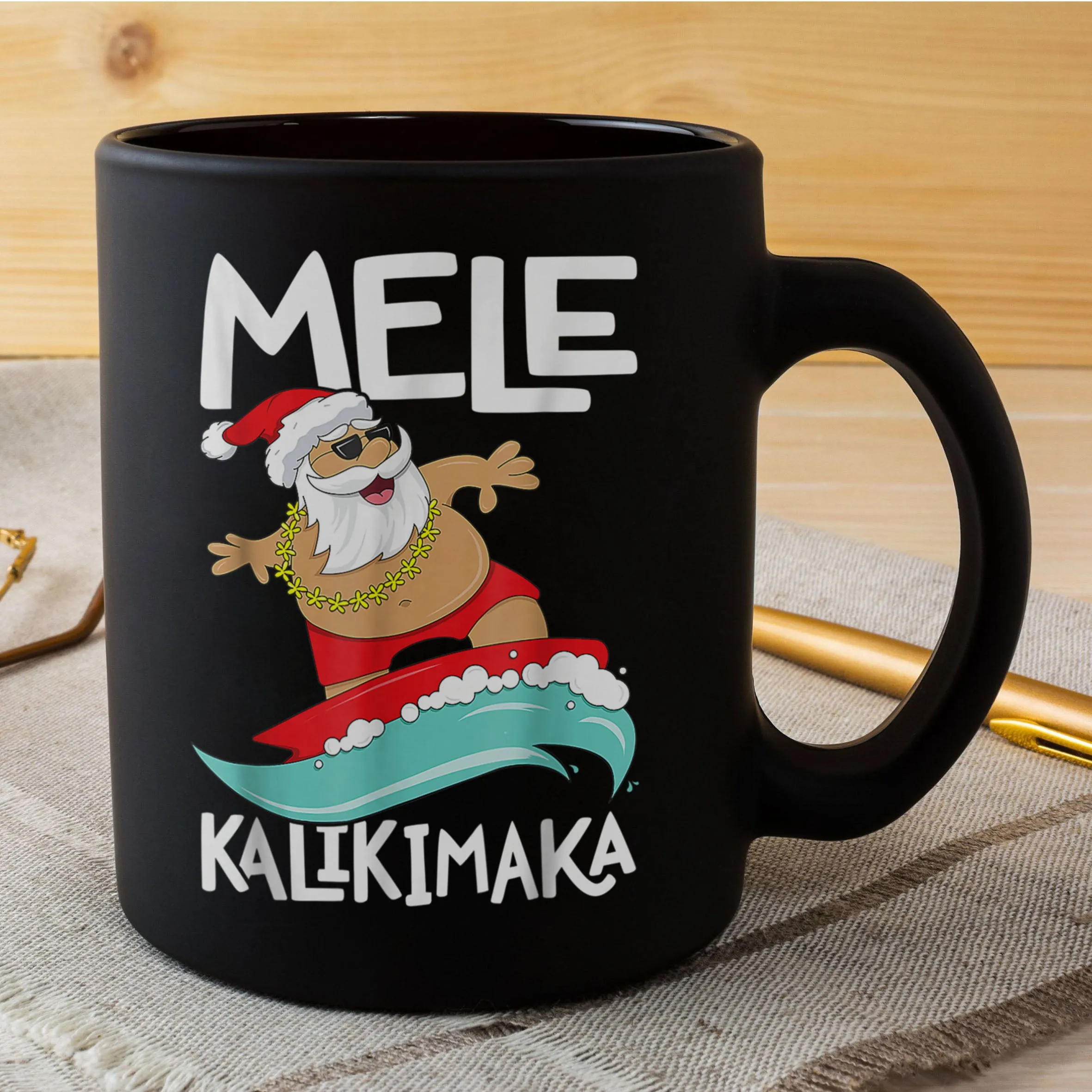 Mele Kalikimaka Hawaiian Christmas Hawaii Surfing Santa Mug