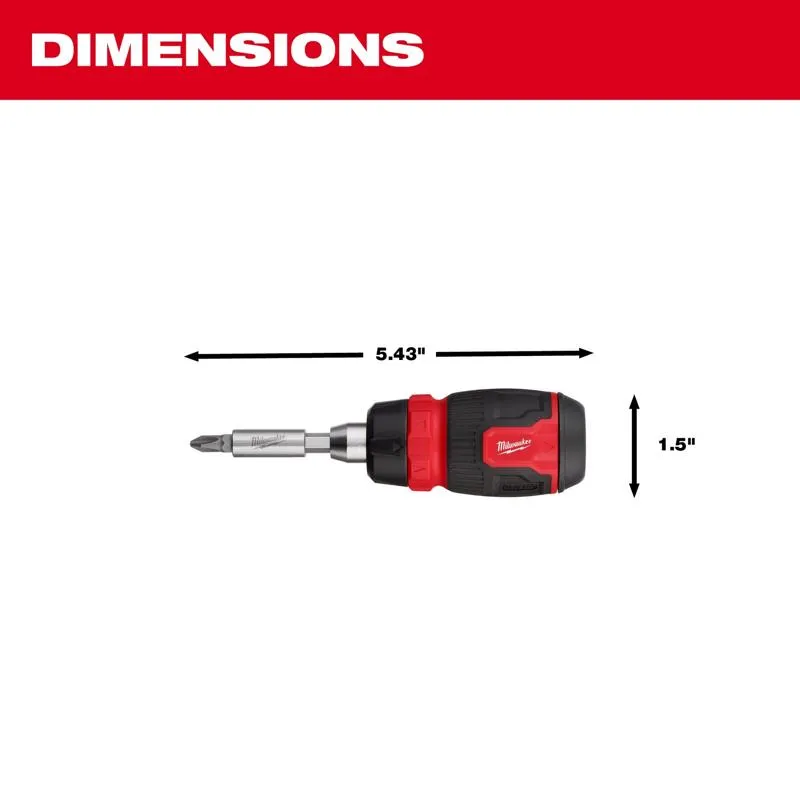 Milwaukee Hex Shank 8-in-1 Ratcheting Compact Multi-Bit Screwdriver 5.43 in. 1 pc