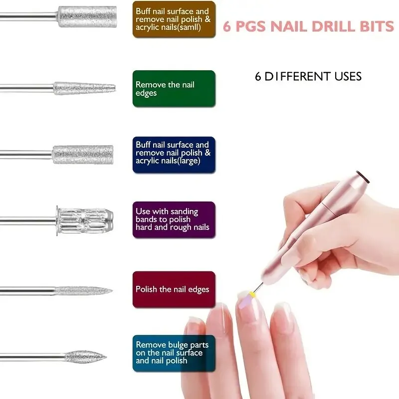 Nail Drill Portable Electric Nail Drill USB Electric Nail Filer With Drill Bits Sanding Bands Professional Nail Drill Machine Tools