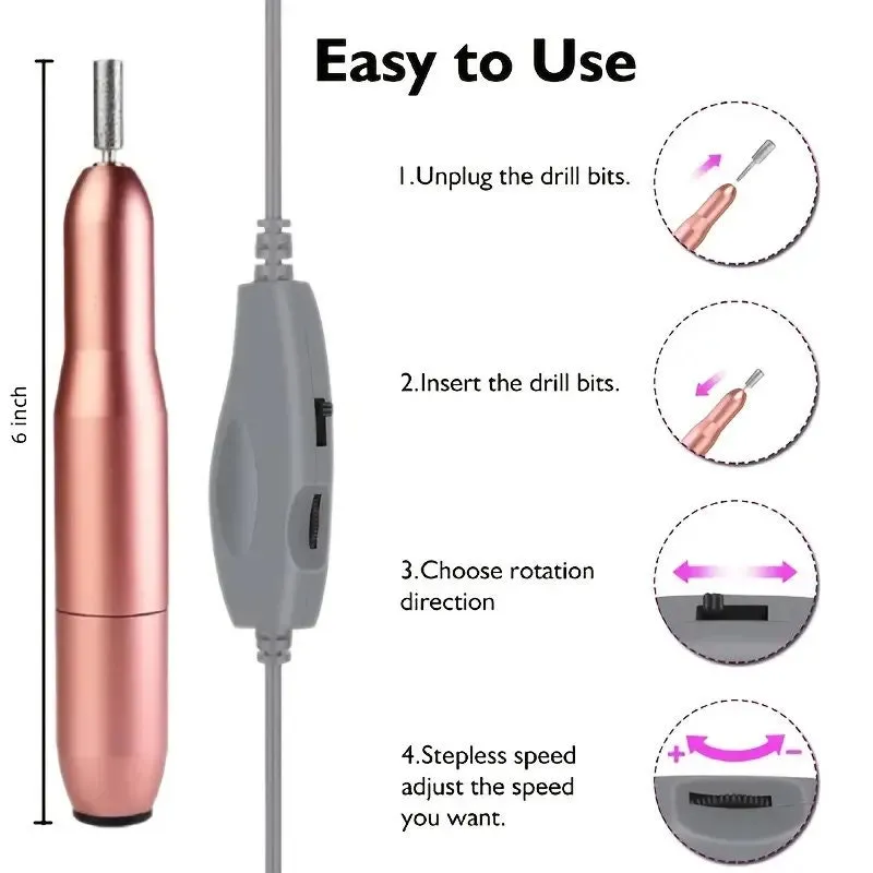 Nail Drill Portable Electric Nail Drill USB Electric Nail Filer With Drill Bits Sanding Bands Professional Nail Drill Machine Tools