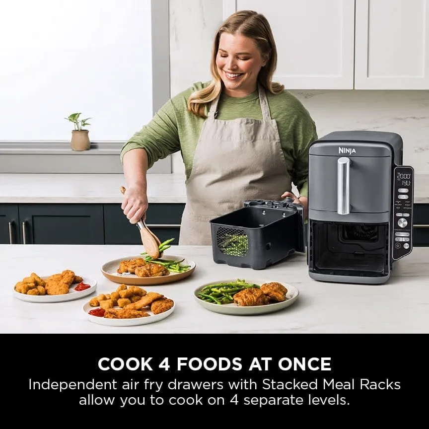 Ninja Double Stack XL Air Fryer, 9.5L Vertical Dual Drawer with 4 Cooking Levels, 6 Functions, Space-Saving Design - Grey (SL400UK)