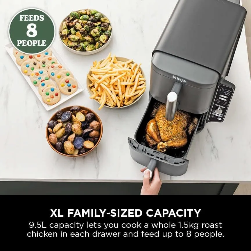 Ninja Double Stack XL Air Fryer, 9.5L Vertical Dual Drawer with 4 Cooking Levels, 6 Functions, Space-Saving Design - Grey (SL400UK)