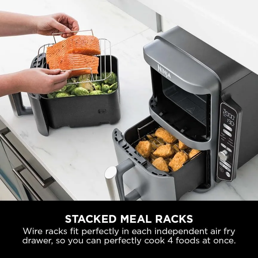 Ninja Double Stack XL Air Fryer, 9.5L Vertical Dual Drawer with 4 Cooking Levels, 6 Functions, Space-Saving Design - Grey (SL400UK)