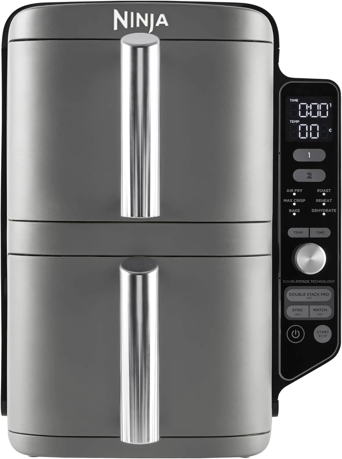 Ninja Double Stack XL Air Fryer, 9.5L Vertical Dual Drawer with 4 Cooking Levels, 6 Functions, Space-Saving Design - Grey (SL400UK)