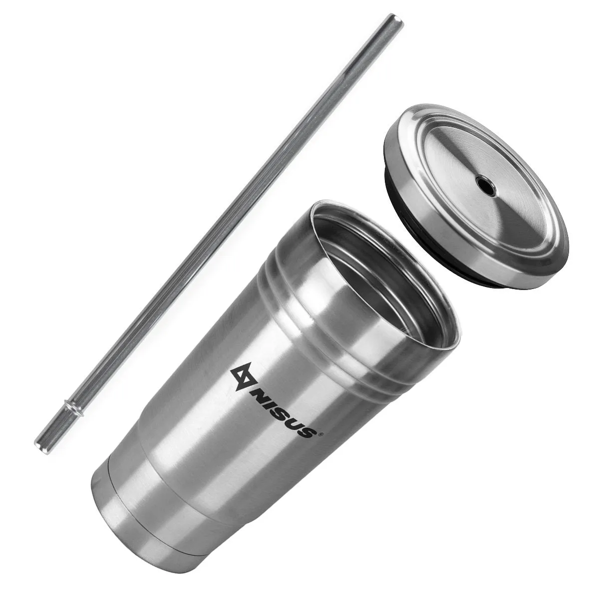 Nisus Stainless Steel Tumbler with Straw and Lid, 16 oz