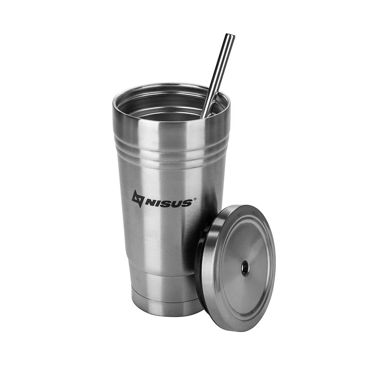 Nisus Stainless Steel Tumbler with Straw and Lid, 16 oz