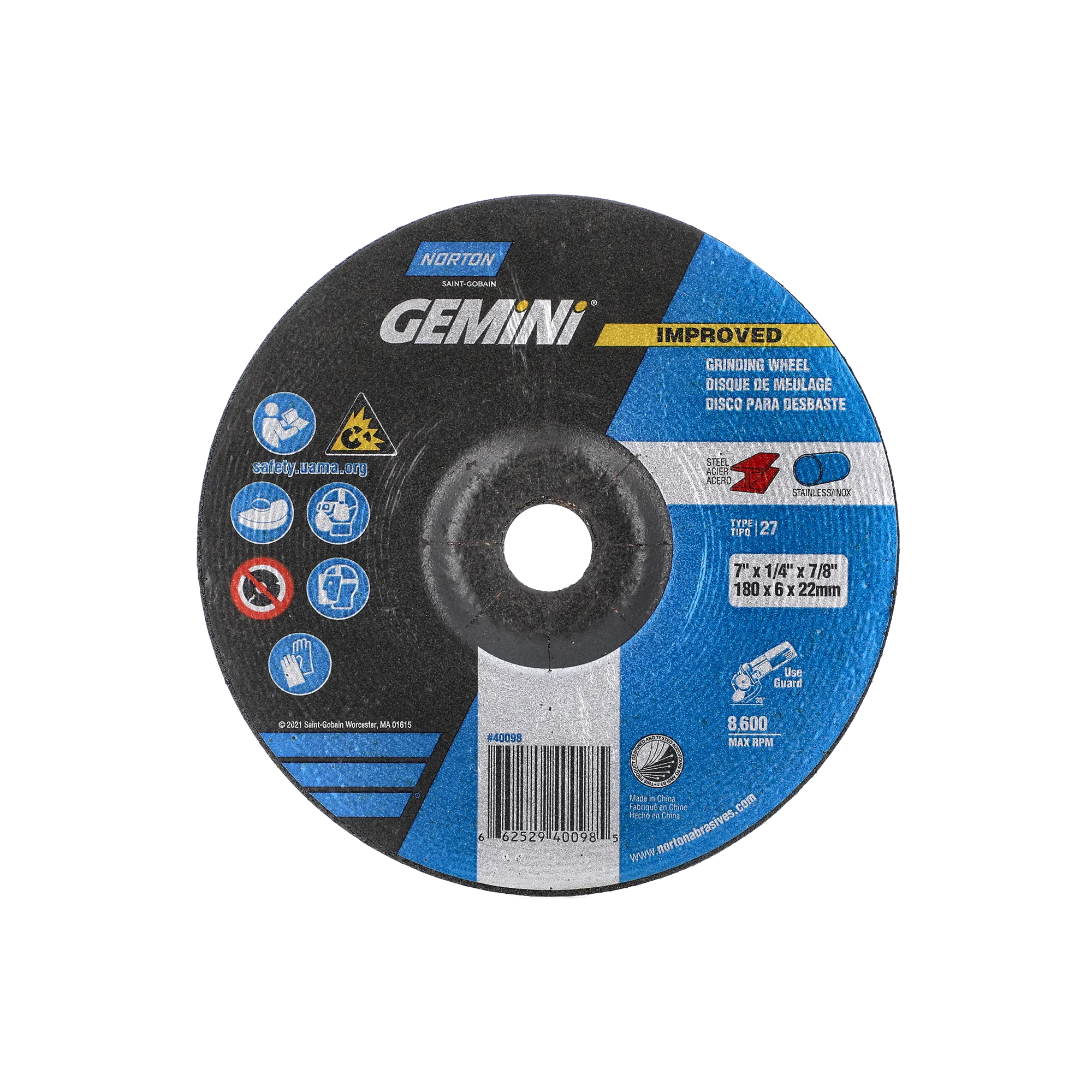 Norton 7 x 1/4 x 7/8 In. Gemini LF Grinding Wheel 24 R T27 20 Count