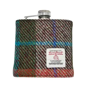 ORANGE AND GREEN HARRIS TWEED HIP FLASK