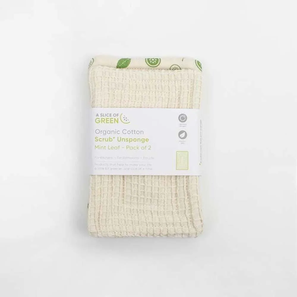 Organic Cotton 'Scrub' Unsponge - Mint Leaf - Pack of 2