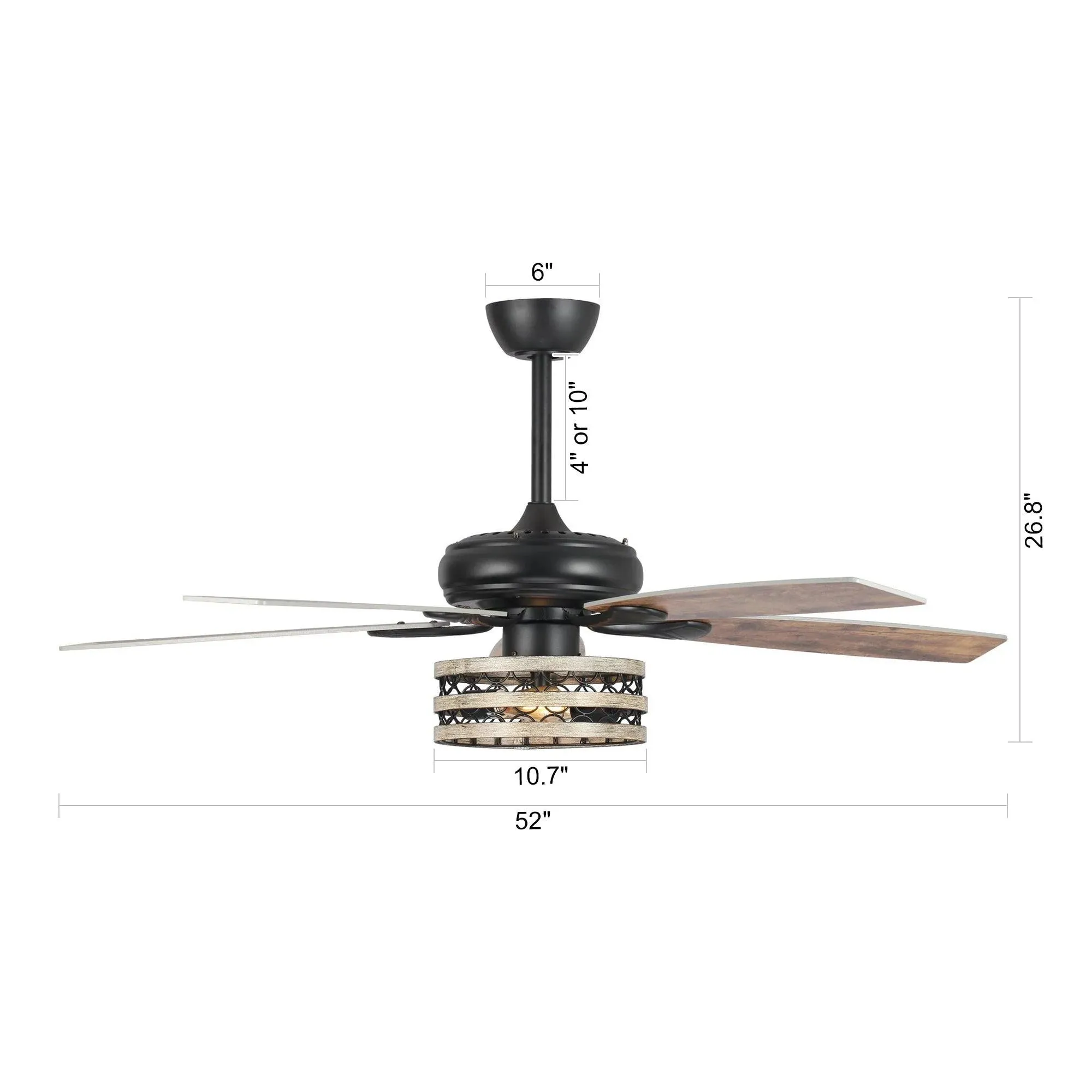 Parrot Uncle 52" Hyderabad Farmhouse Ceiling Fan Downrod Mount with Lighting and Remote Control New