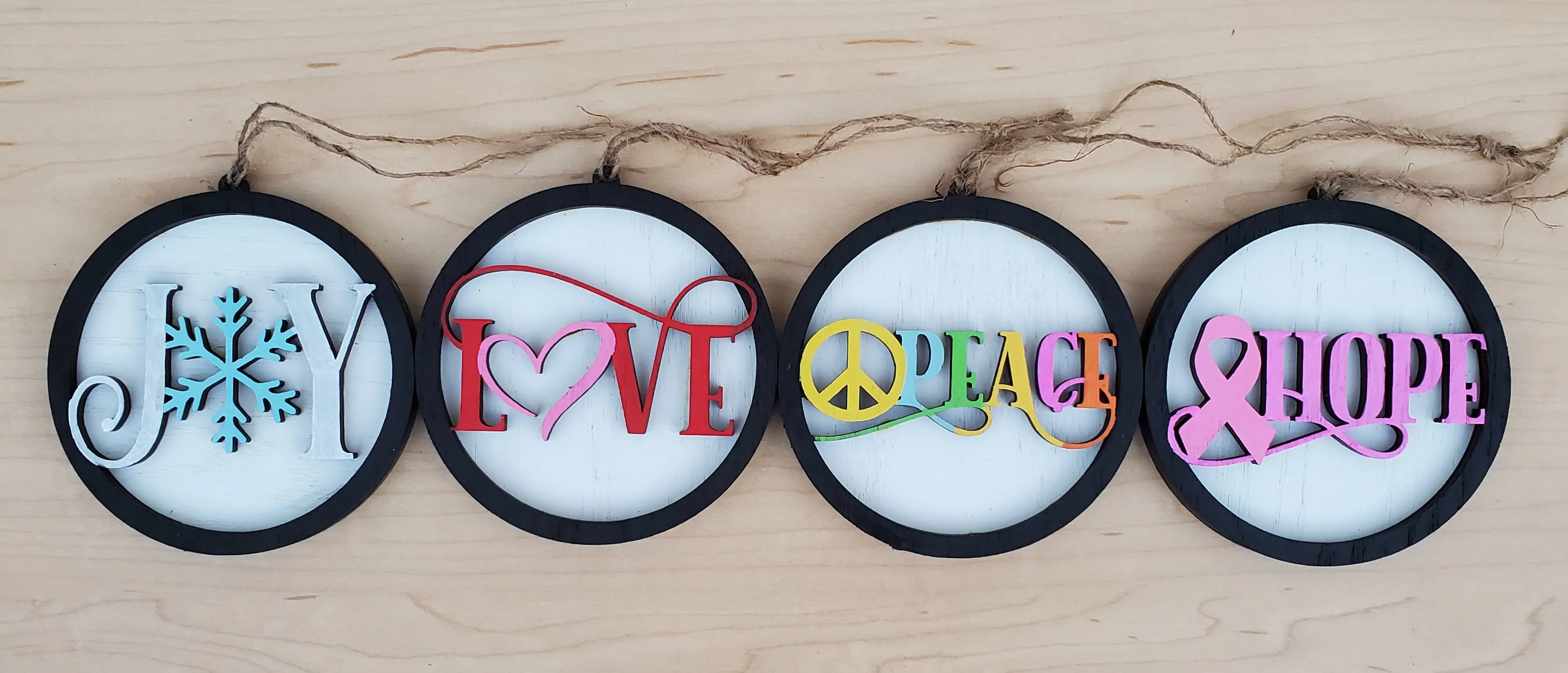 Peace Hope Joy Love Set of 4 SVG Laser ready Ornament Files Glowforge