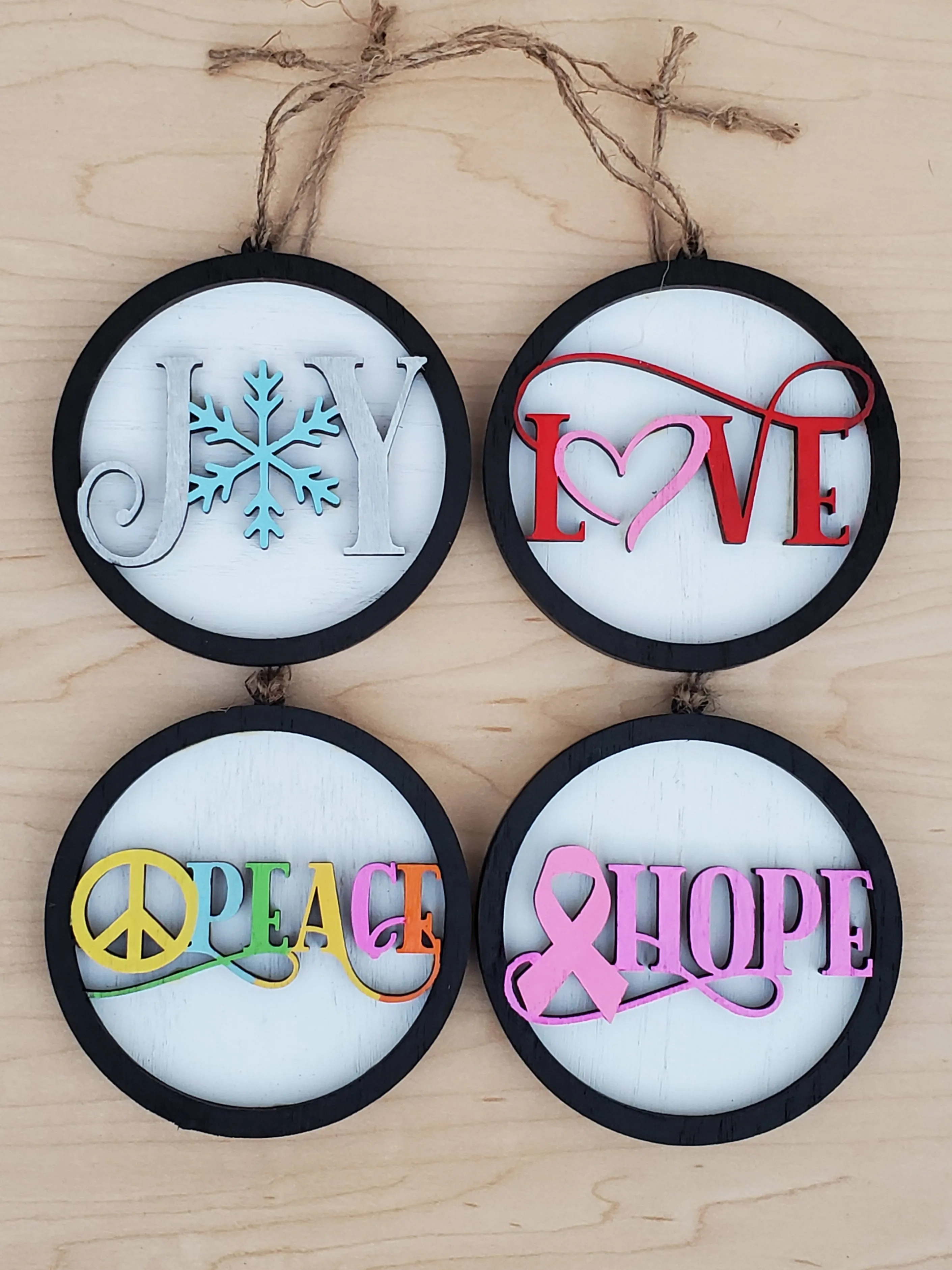 Peace Hope Joy Love Set of 4 SVG Laser ready Ornament Files Glowforge