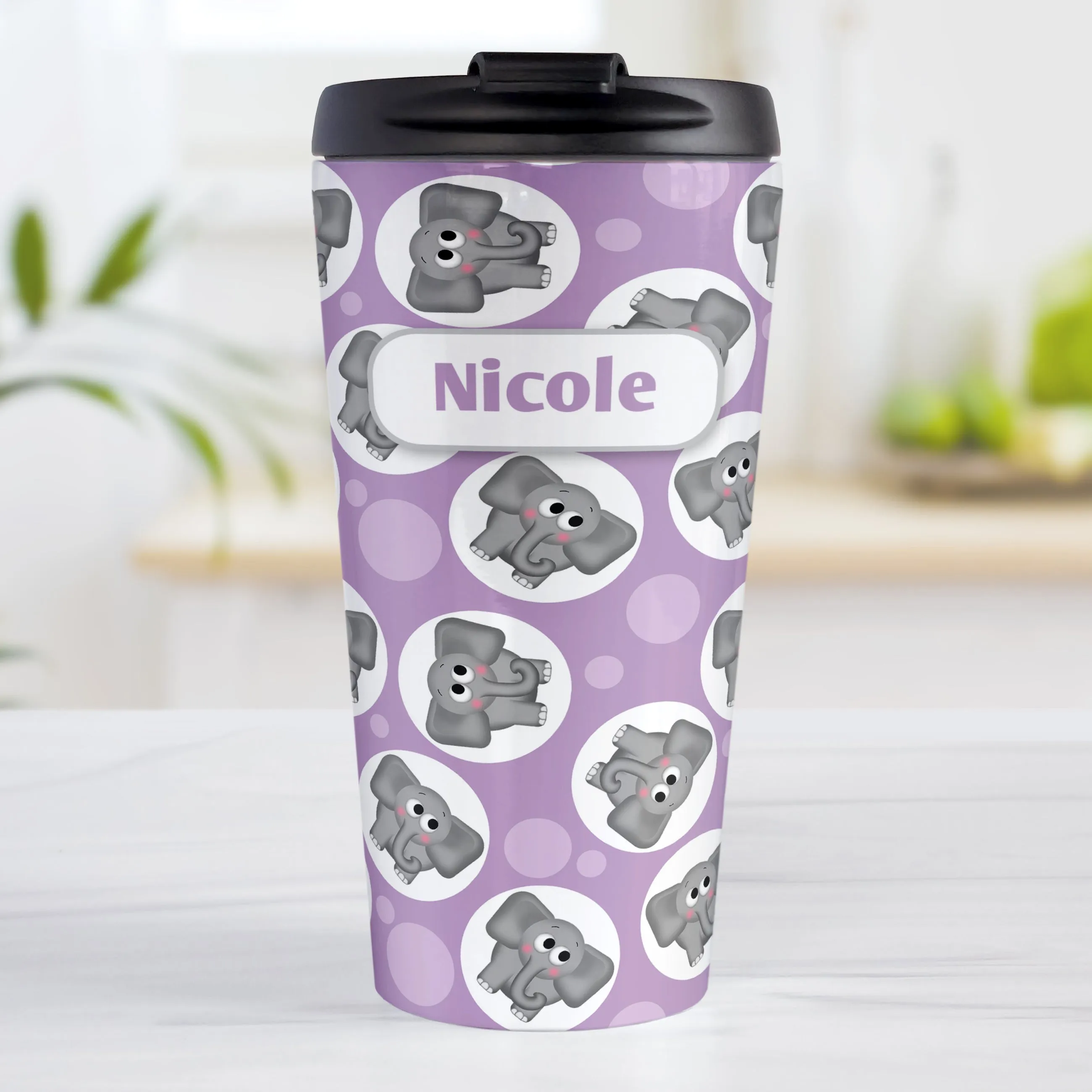 Personalized Cute Purple Elephant Pattern Travel Mug