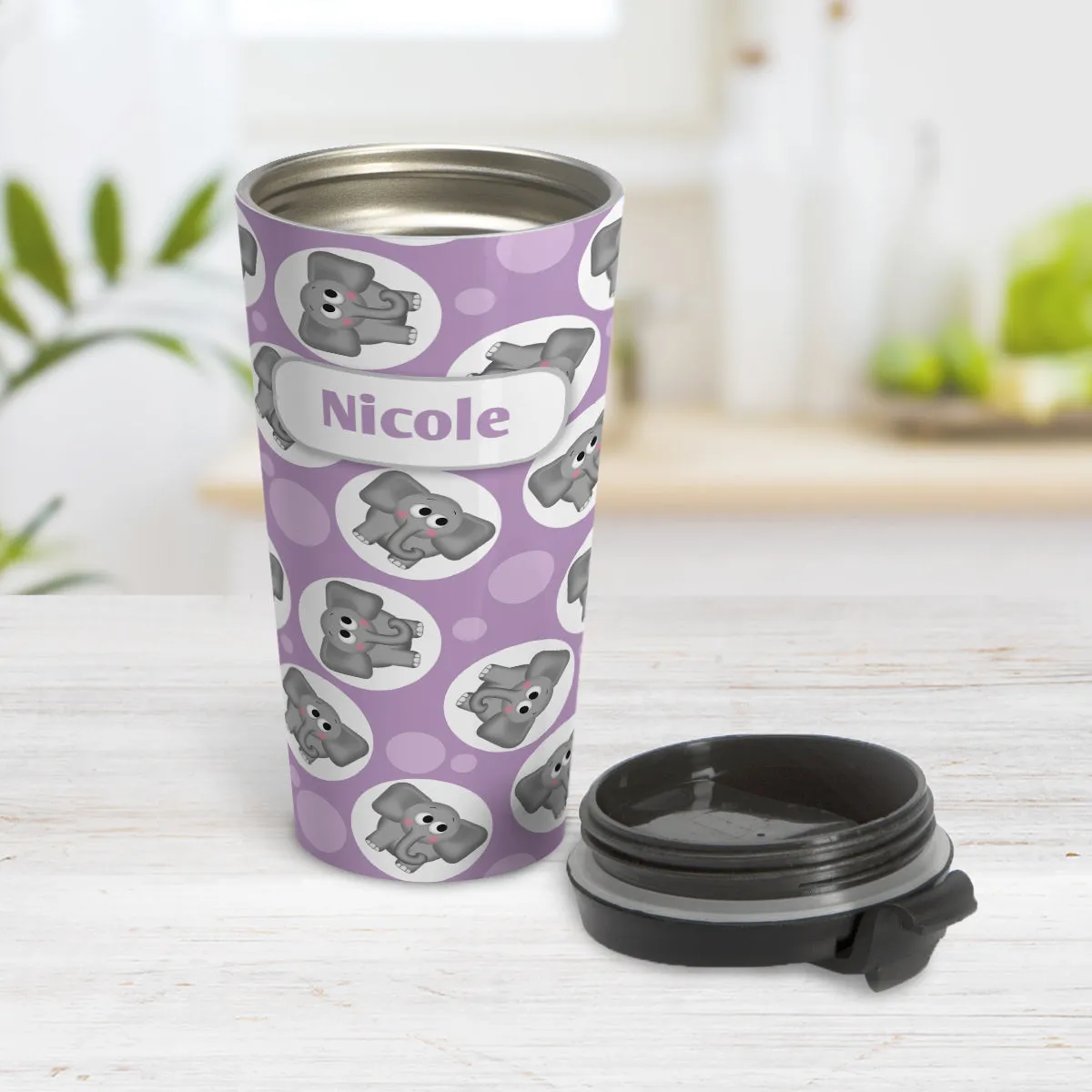 Personalized Cute Purple Elephant Pattern Travel Mug