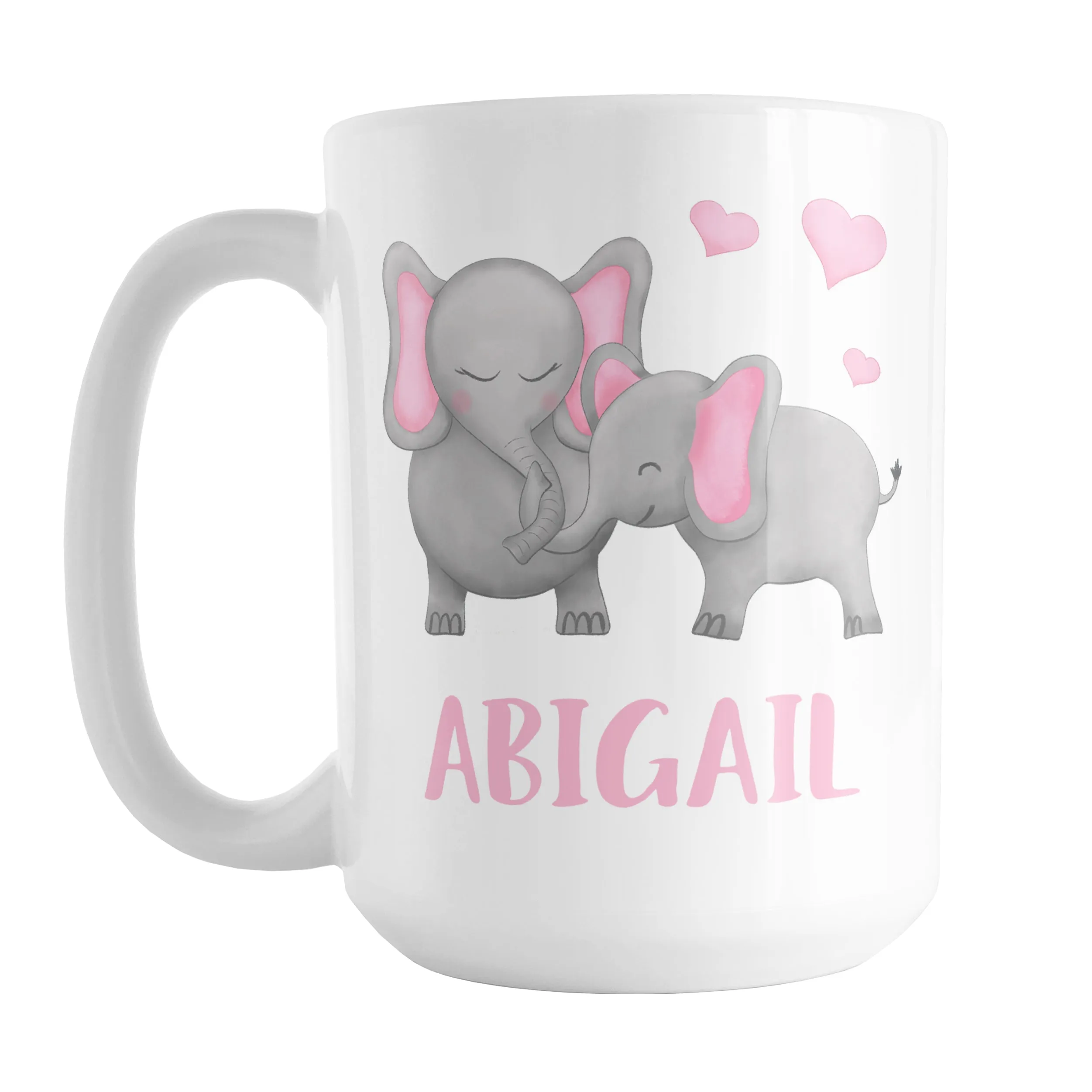 Personalized Watercolor Pink Mommy and Baby Elephants Mug