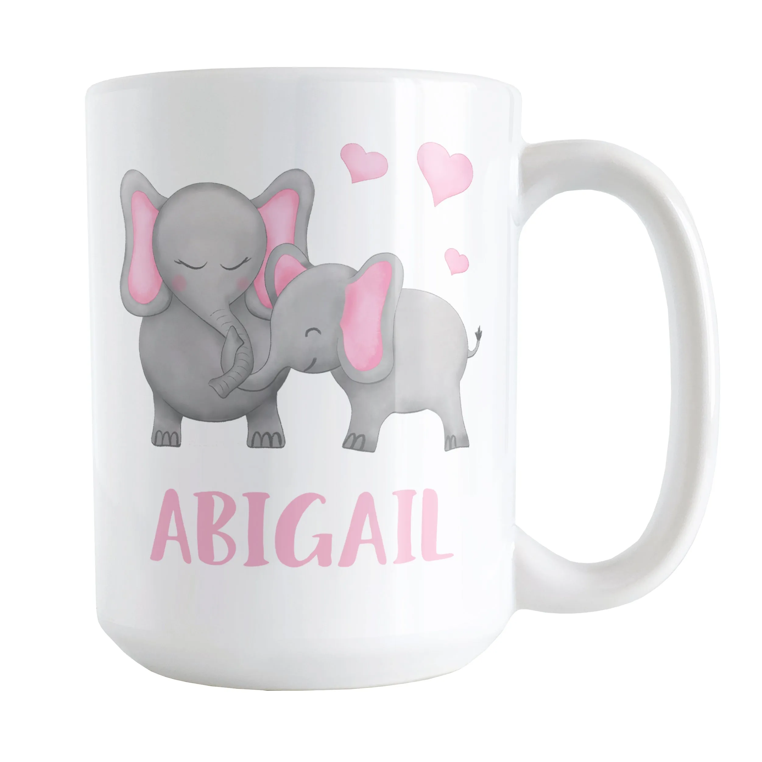 Personalized Watercolor Pink Mommy and Baby Elephants Mug