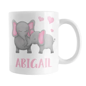 Personalized Watercolor Pink Mommy and Baby Elephants Mug