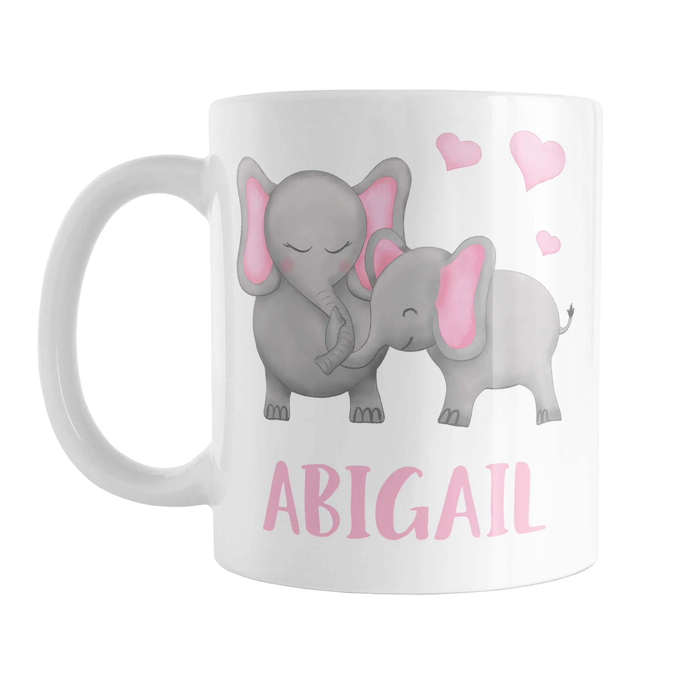 Personalized Watercolor Pink Mommy and Baby Elephants Mug