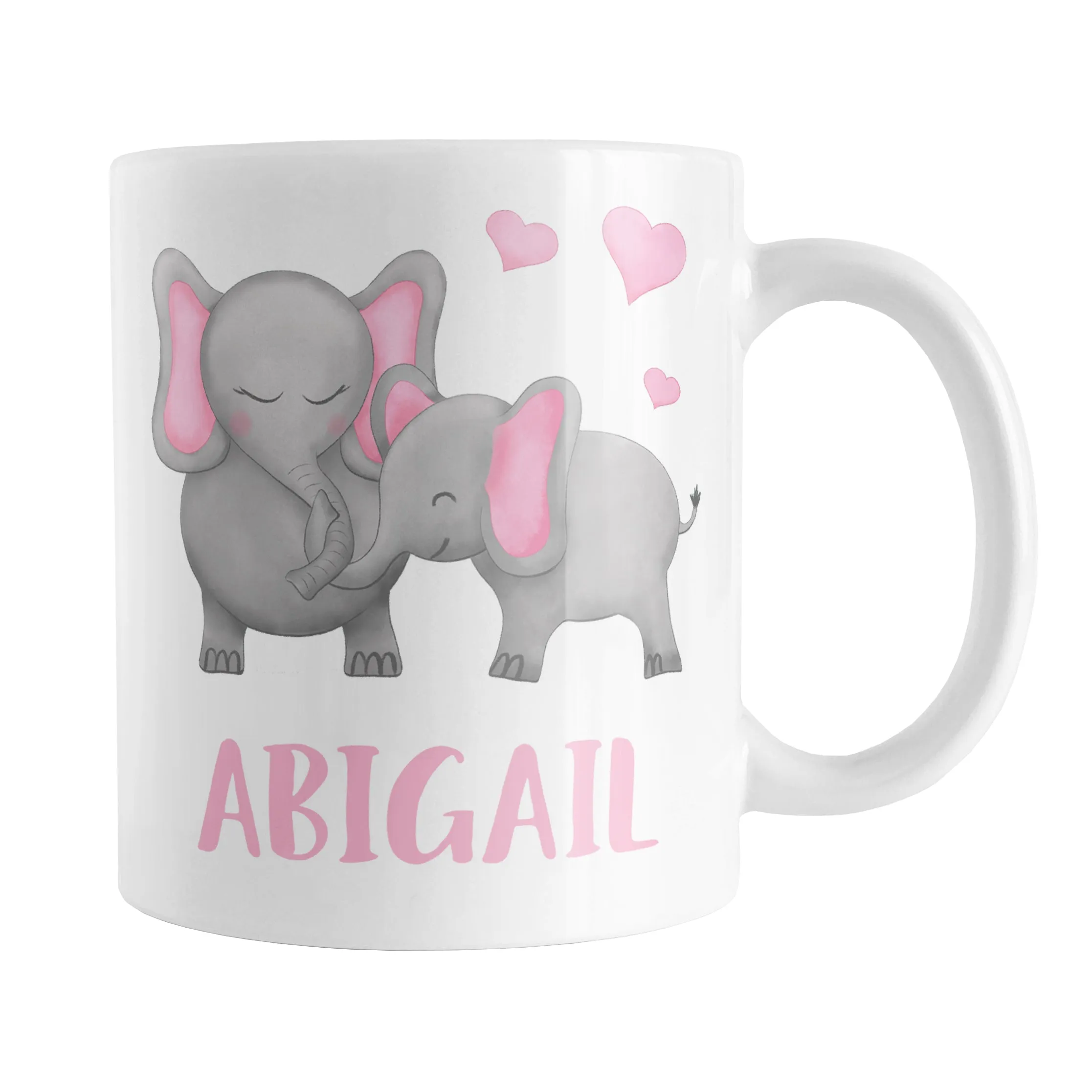 Personalized Watercolor Pink Mommy and Baby Elephants Mug