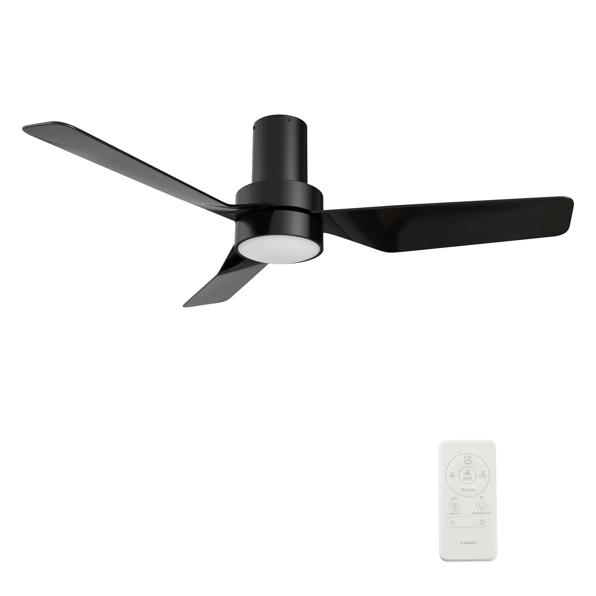 PORTER 44 inch 3-Blade Flush Mount Smart Ceiling Fan with LED Light Kit & Remote- Black/Black