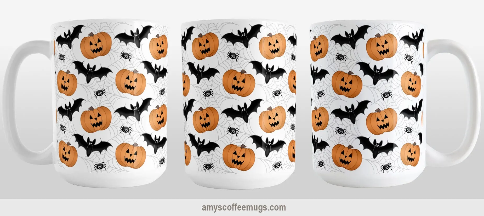 Pumpkins Bats and Spiders Halloween Mug