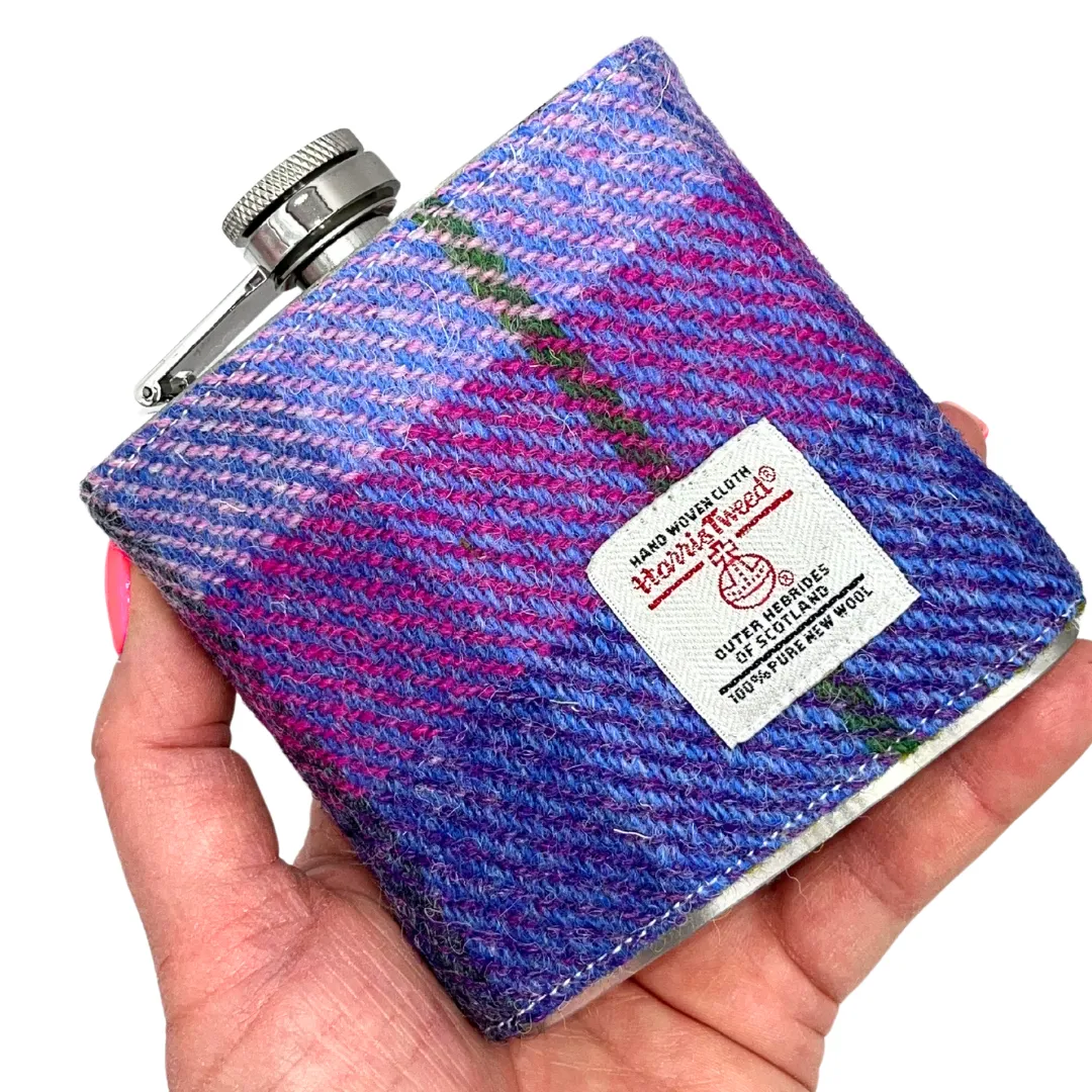 PURPLE TARTAN HARRIS TWEED HIP FLASK