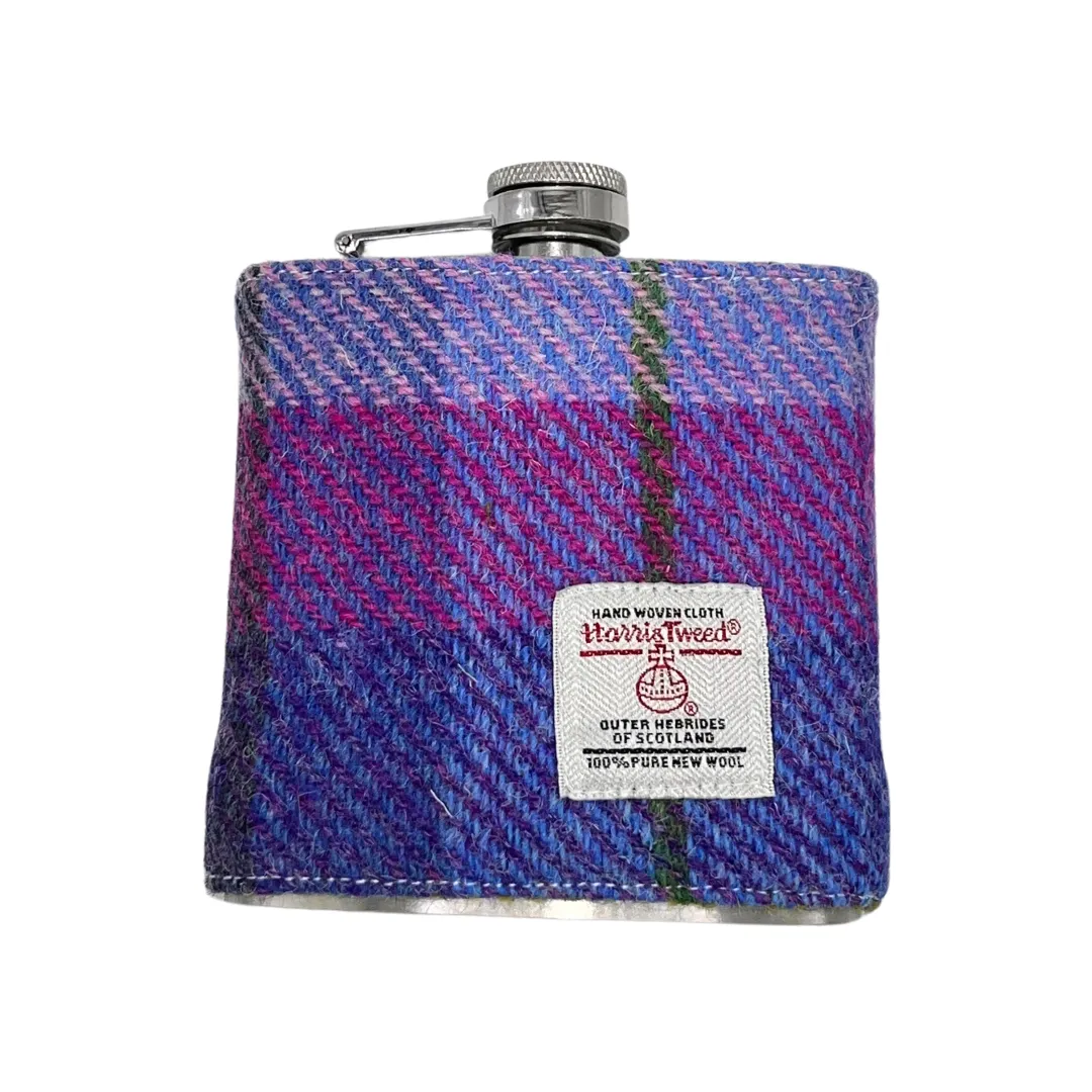 PURPLE TARTAN HARRIS TWEED HIP FLASK