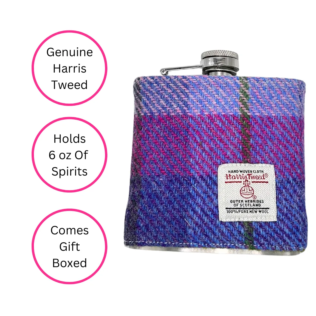 PURPLE TARTAN HARRIS TWEED HIP FLASK