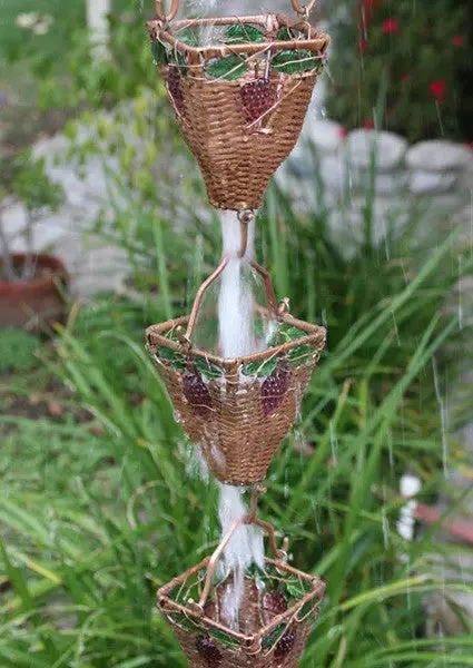 Rain Chain Basket and Glass Copper Cups