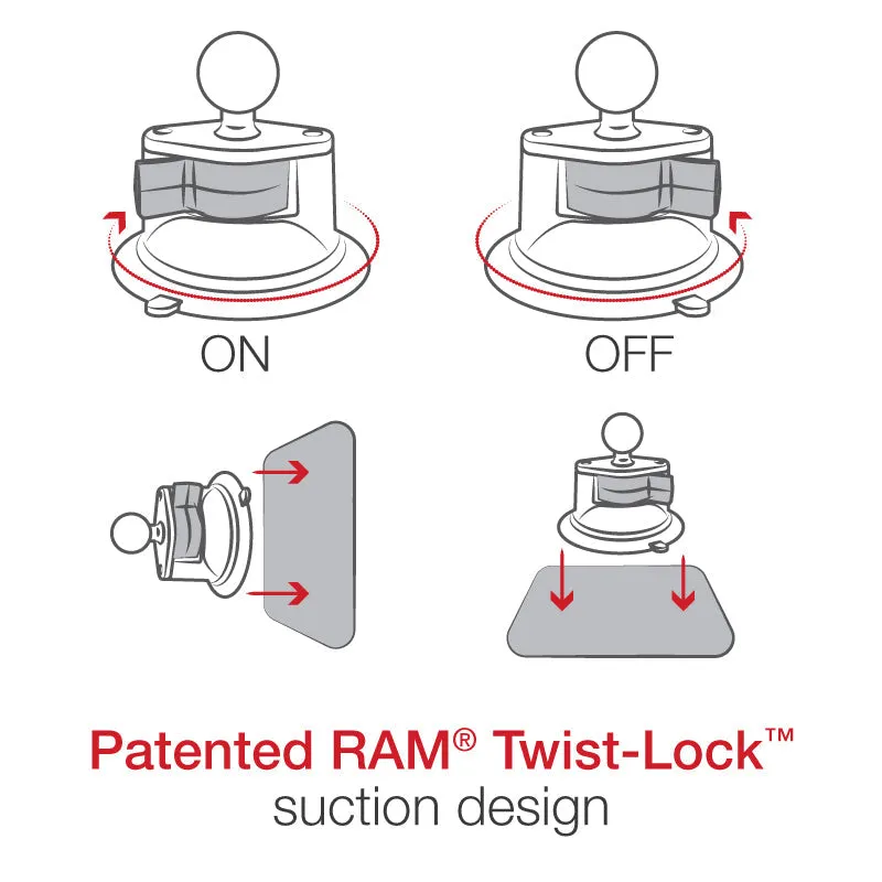 RAM® Twist-Lock™ Suction Cup Base with Double Socket Arm