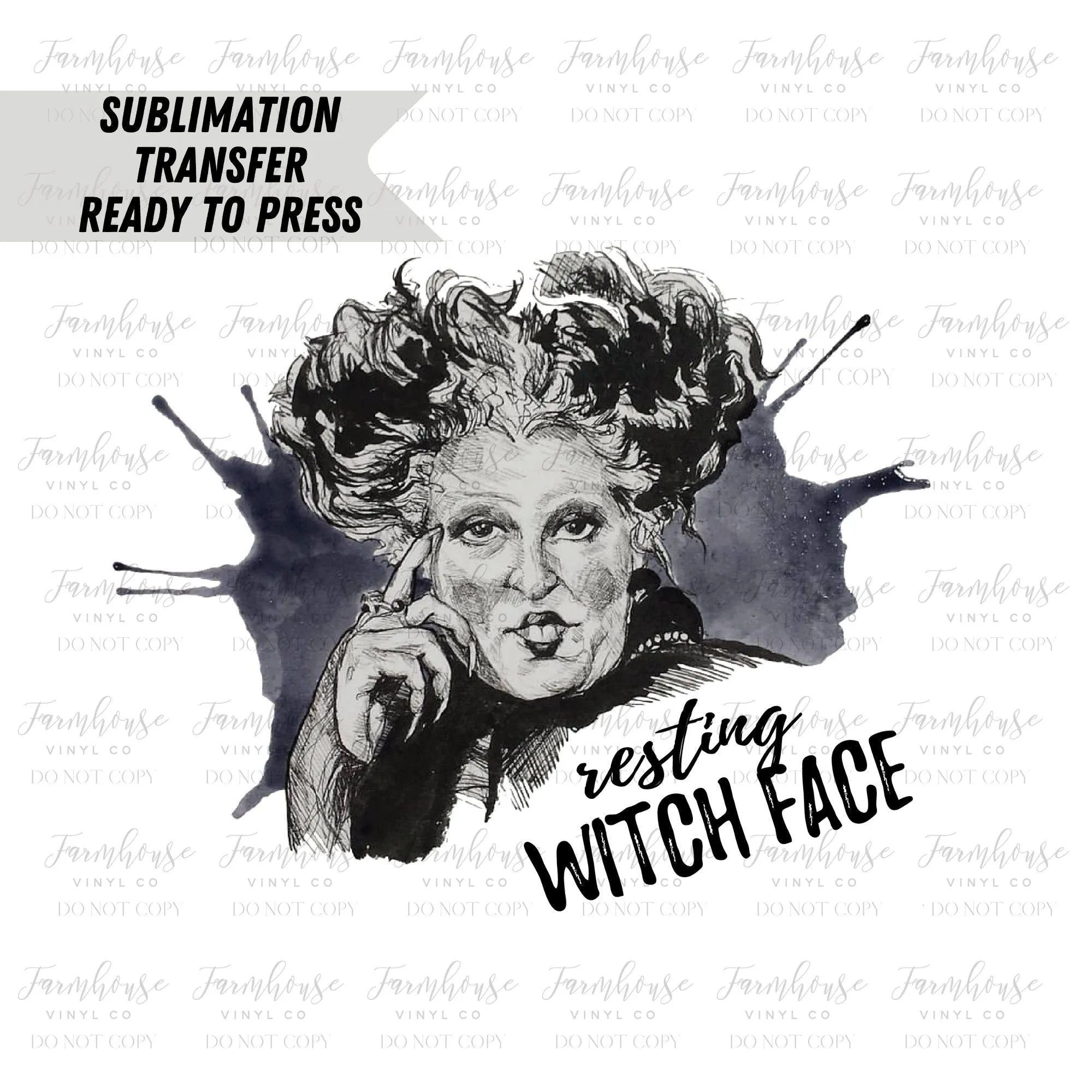 Resting Witch Face Ready to Press Sublimation Transfer