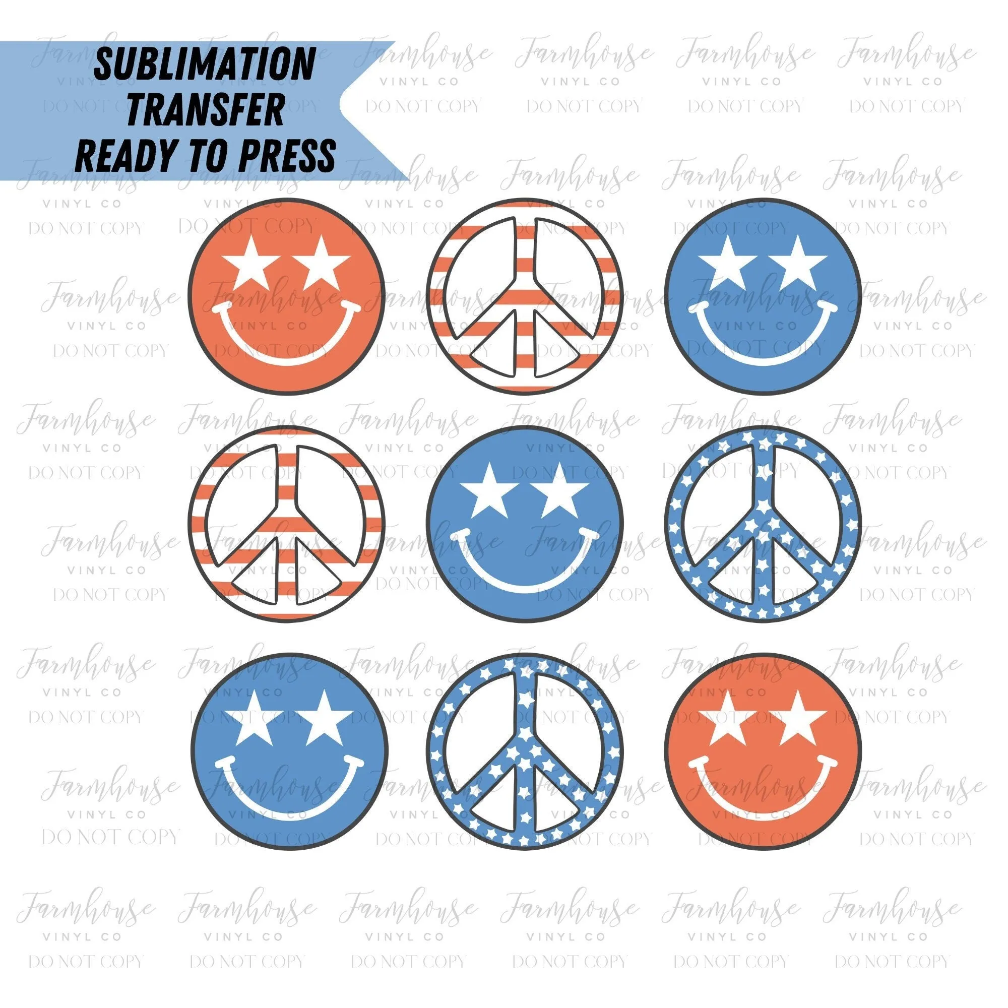 Retro 4th of July  Peace Sign Ready to Press Sublimation Transfer