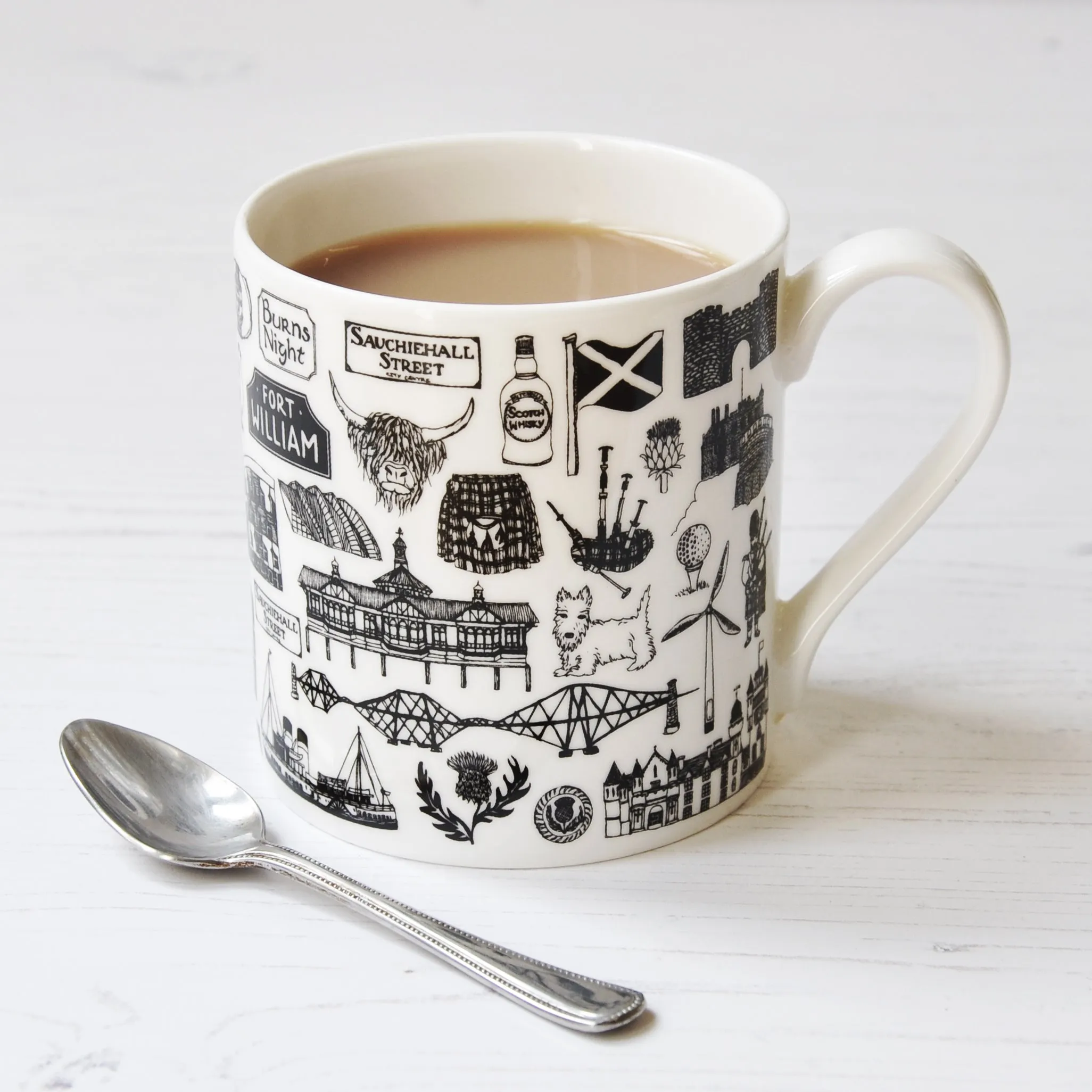 Scottish illustrated black and white mug