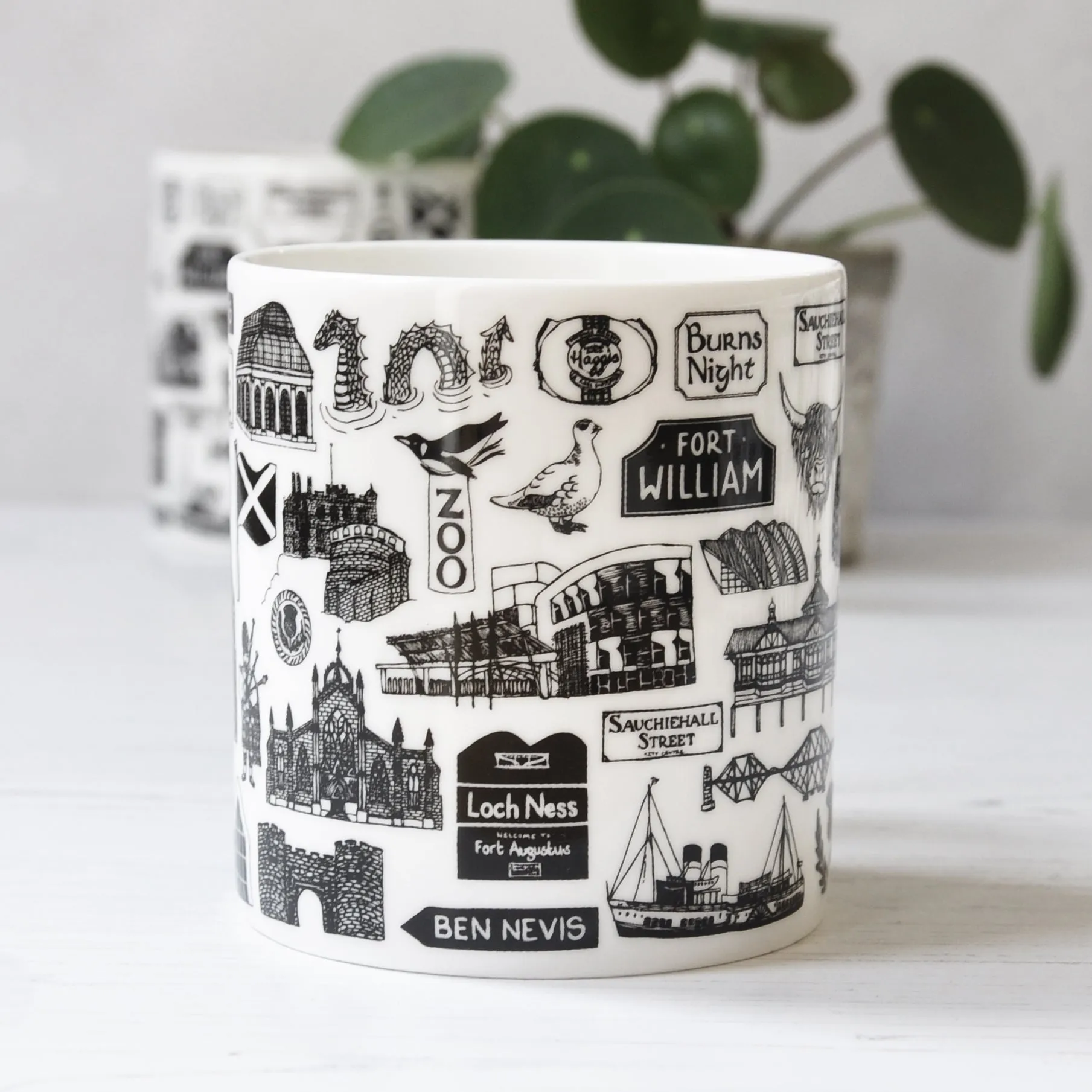 Scottish illustrated black and white mug