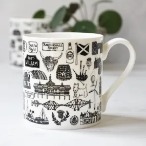 Scottish illustrated black and white mug