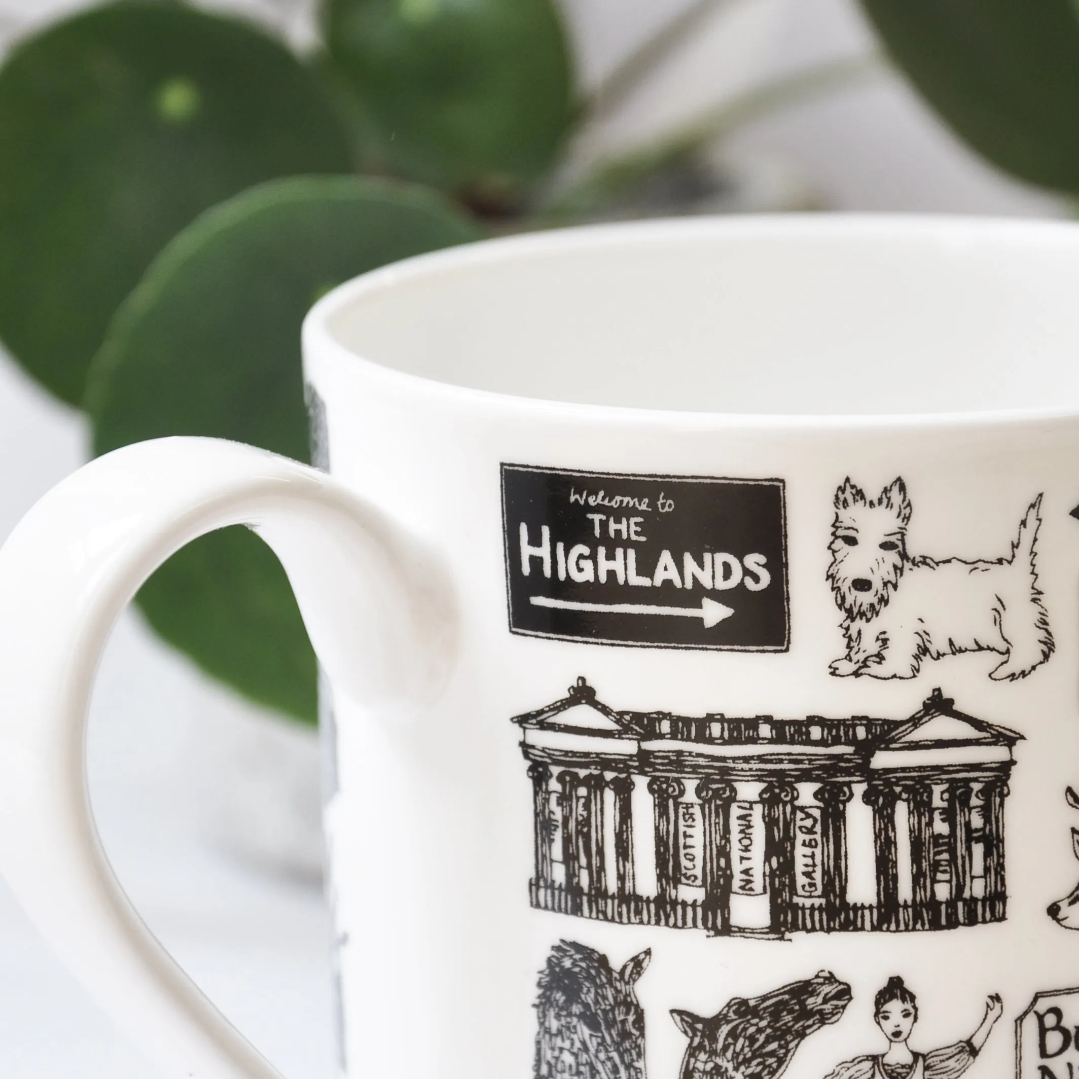 Scottish illustrated black and white mug