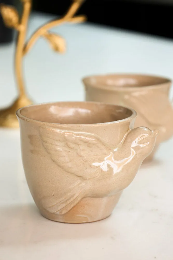 Set Of 2 Taupe Bird Mugs