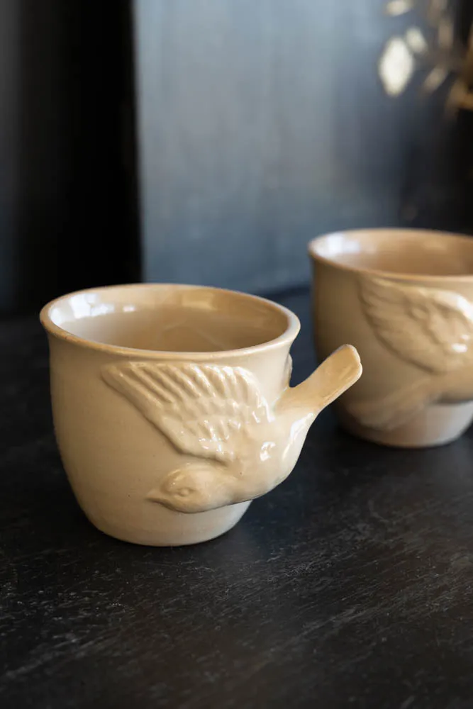 Set Of 2 Taupe Bird Mugs