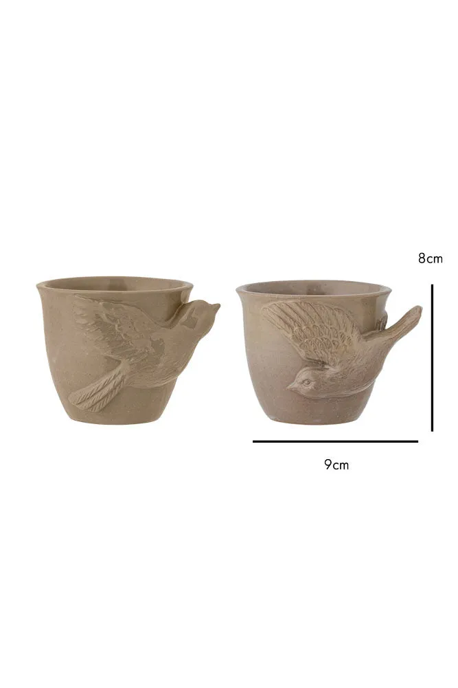 Set Of 2 Taupe Bird Mugs