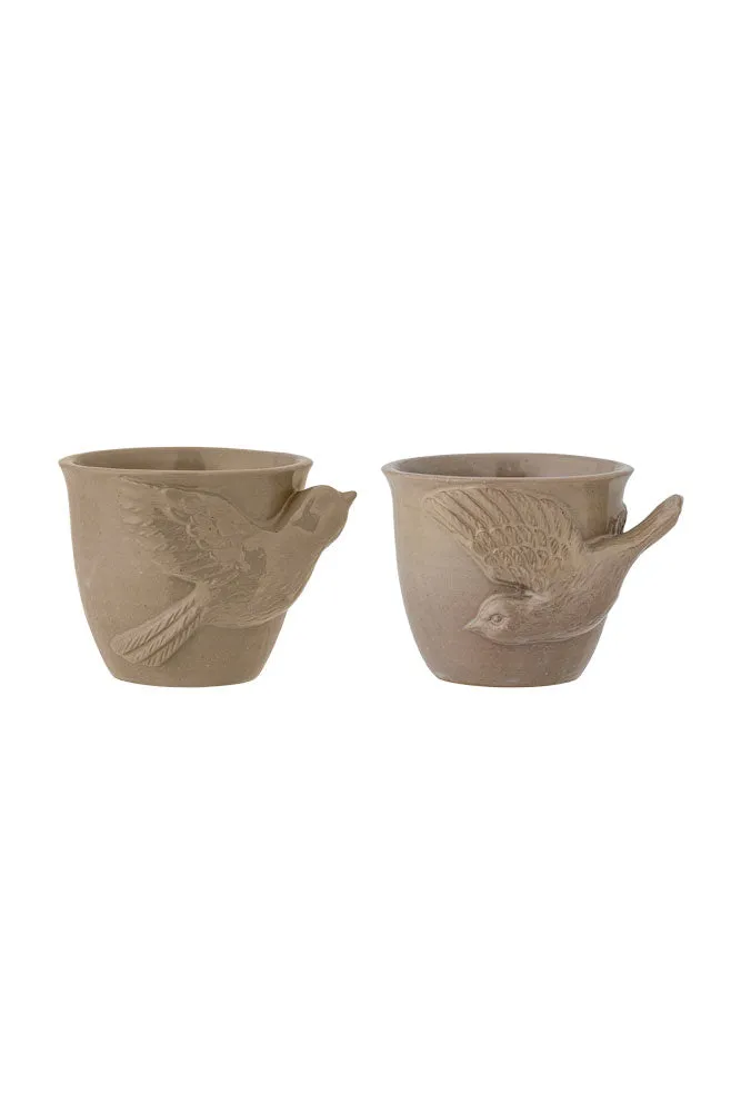 Set Of 2 Taupe Bird Mugs