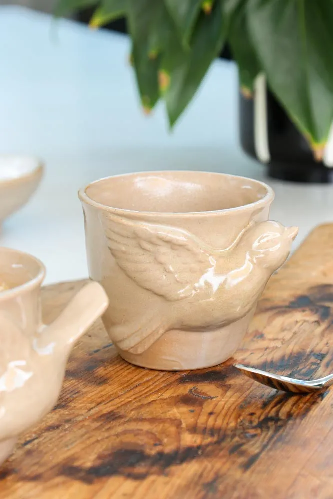 Set Of 2 Taupe Bird Mugs